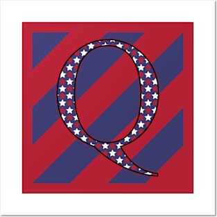 Old Glory Letter Q Star-Filled Black Outline on Red and Blue Stripes Posters and Art